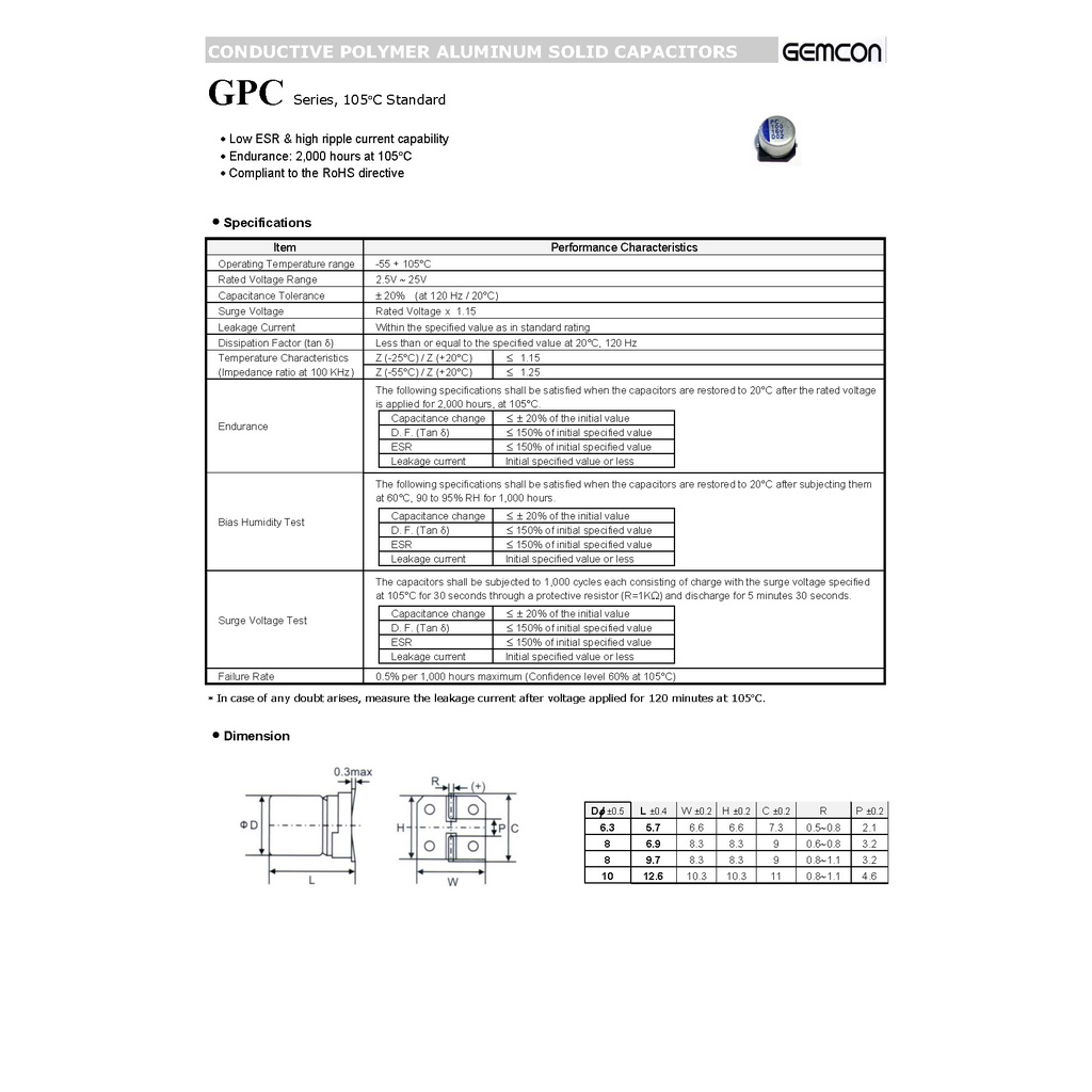 固態鋁質電解電容 EC 標準品 105℃ 2000Hrs GPC Series SMD | 蝦皮購物