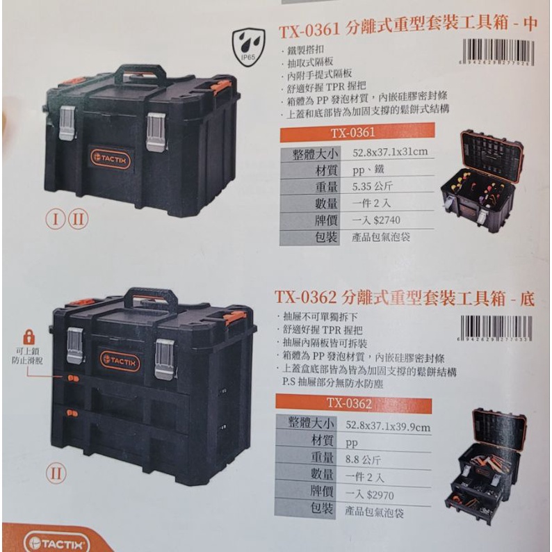 TACTIX TX-0367 可分離式多用套裝工具箱TACTIX工具箱比牧田四號箱大非