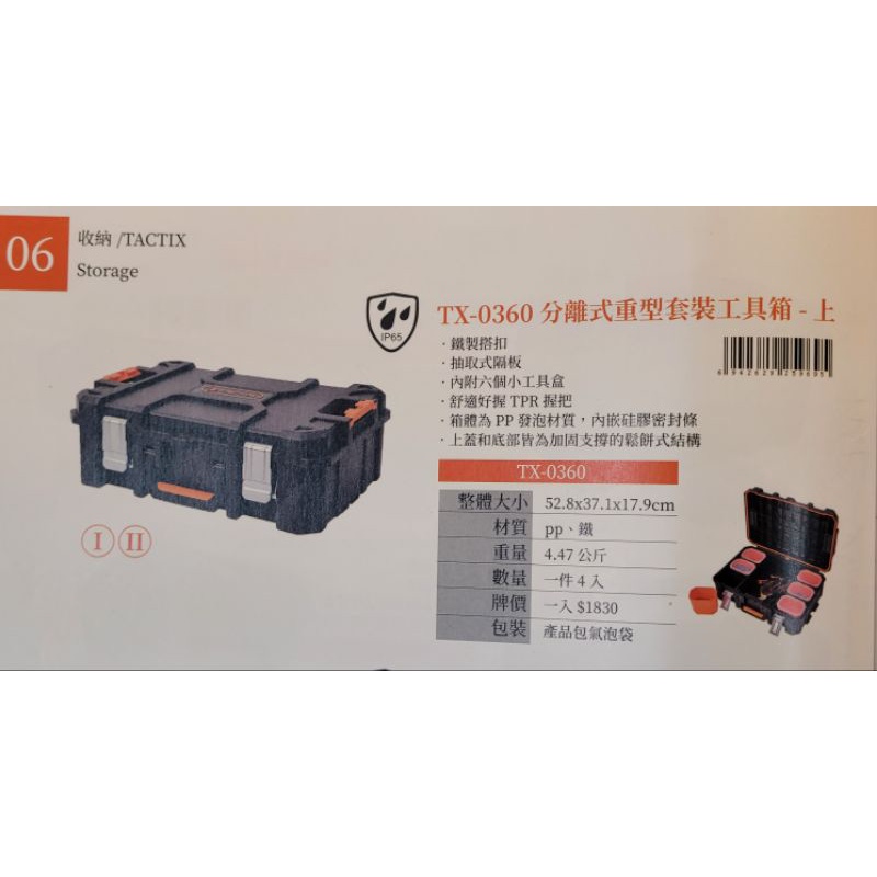 TACTIX TX-0367 可分離式多用套裝工具箱TACTIX工具箱比牧田四號箱大非