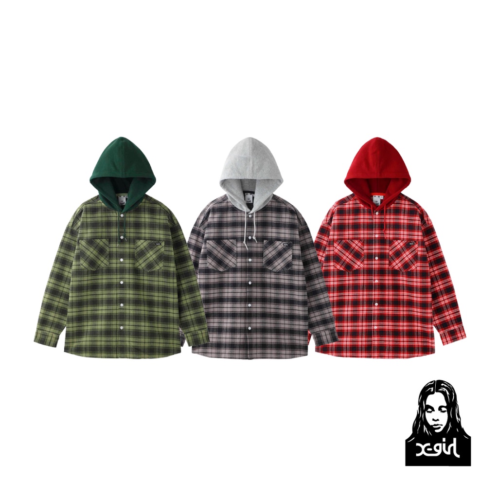 x-girl HEAVYWEIGHT FLANNEL HOODED SHIRT 連帽襯衫105223014004