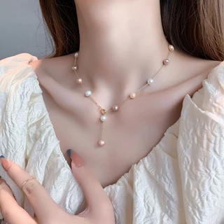 天然三彩巴洛克珍珠項鍊女 時尚款高級頸鍊 輕奢小眾設計 百搭鎖骨鏈 配飾