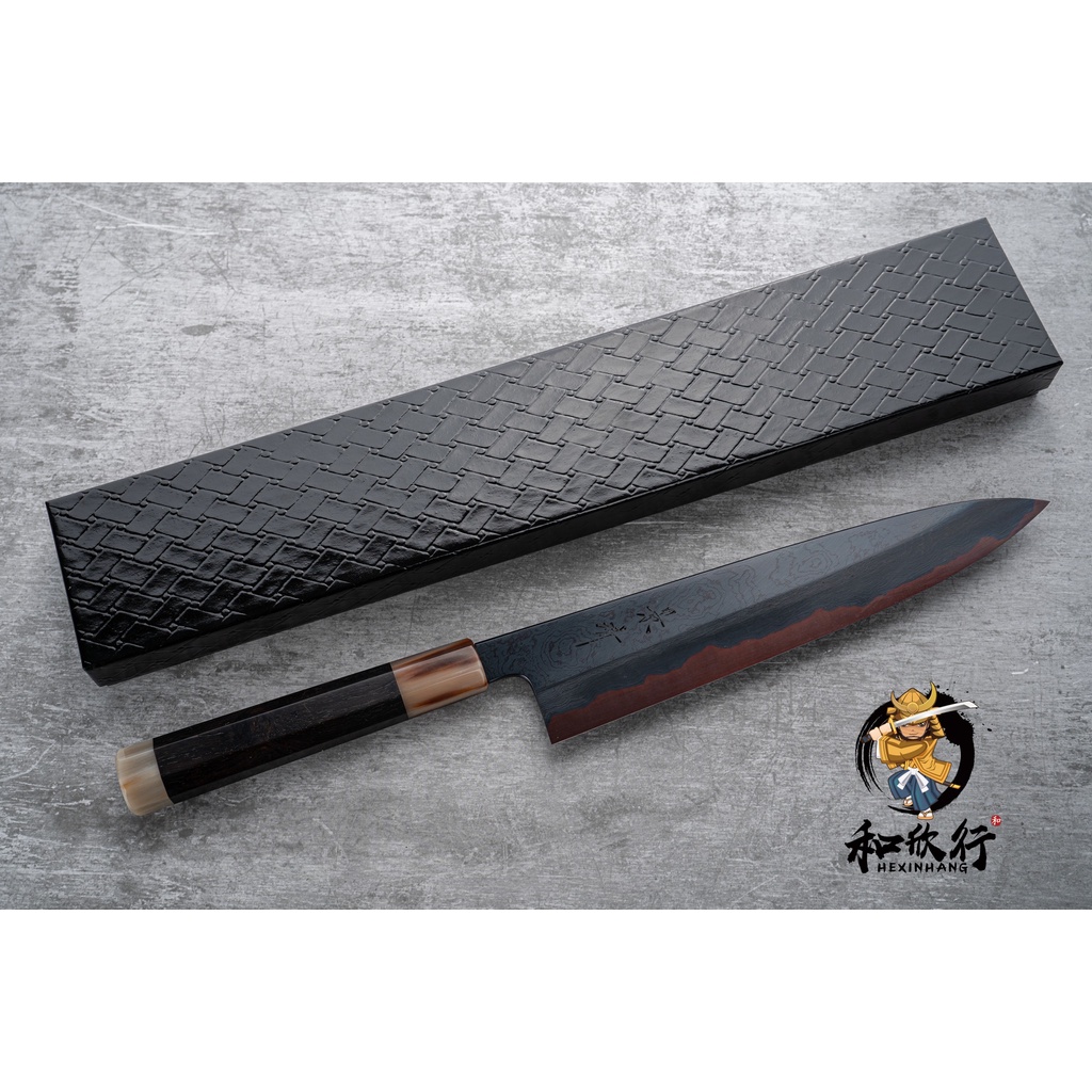和欣行」馬場刃物景清褐返青一鋼墨流和牛刀240mm (多種柄可選請私訊我