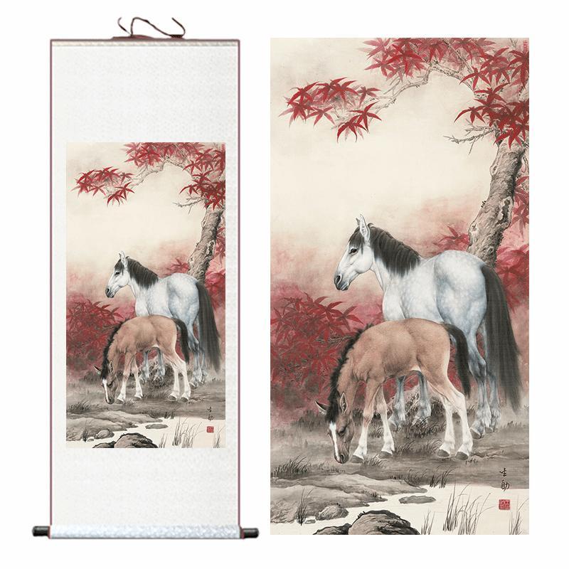 念慈阁開光馬到成功駿馬絲綢卷軸畫辦公室馬圖掛畫字畫客廳裝飾畫水墨  