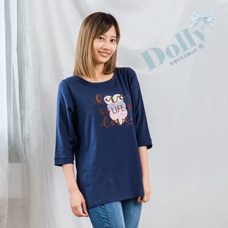 台灣現貨  大尺碼燙三層愛心圖背方塊雪紡造型七分袖上衣-Dolly多莉大碼專賣