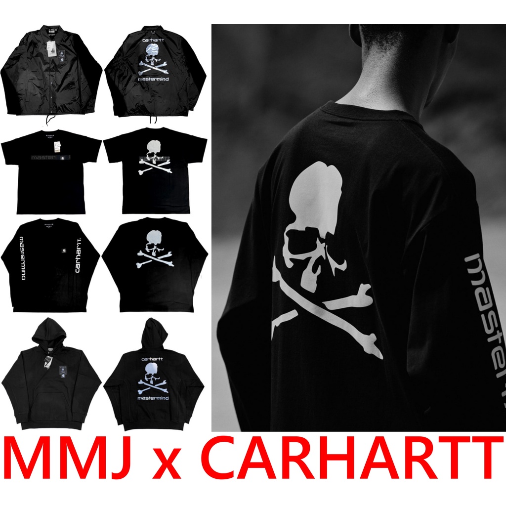 BLACK全新MASTERMIND JAPAN x CARHARTT WIP歐版JAPAN銀色骷髏MMJ工裝風衣夾克外套