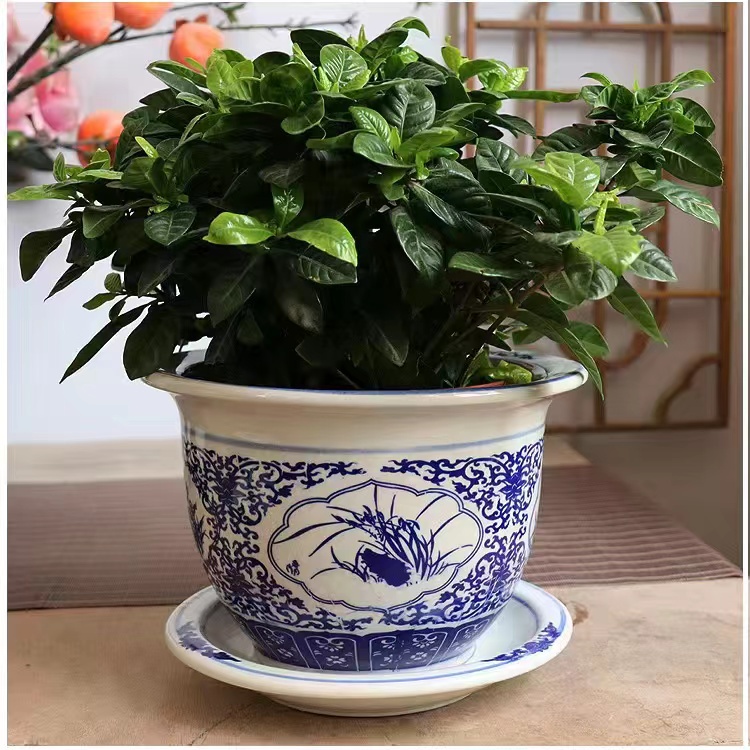 藍天百貨喔熱賣景德鎮陶瓷青花瓷花盆特大號鐵藝樹盆陽臺水培盆栽