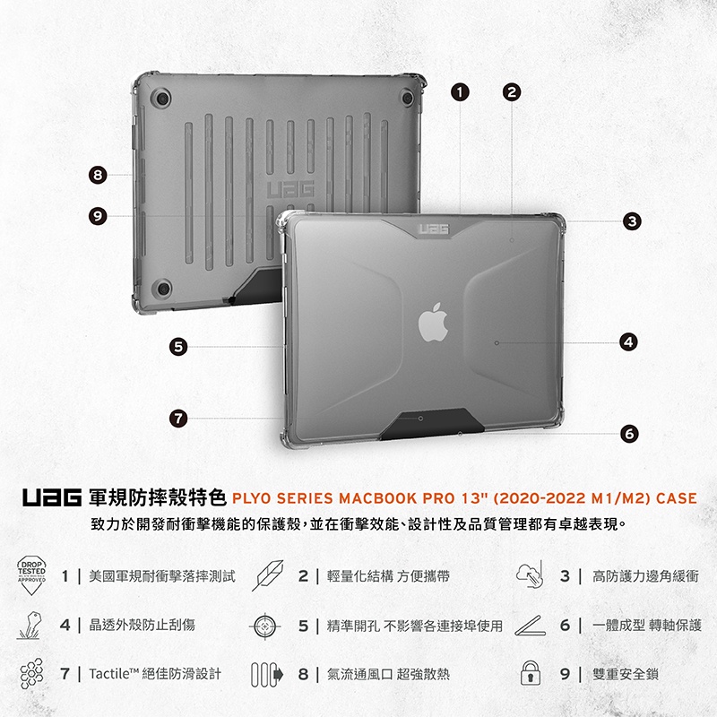 UAG 耐衝擊 MacBook Pro 13 吋 (M2，2022) 軍規防摔全透保護殼, 透明