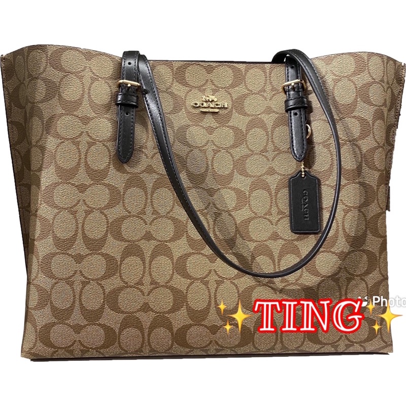 TING 】COACH大號單肩手提托特包 提花織布 條紋拼接設計 雙內袋 拉鍊袋 3個置物空間 超大容量 可放A4 | 蝦皮購物