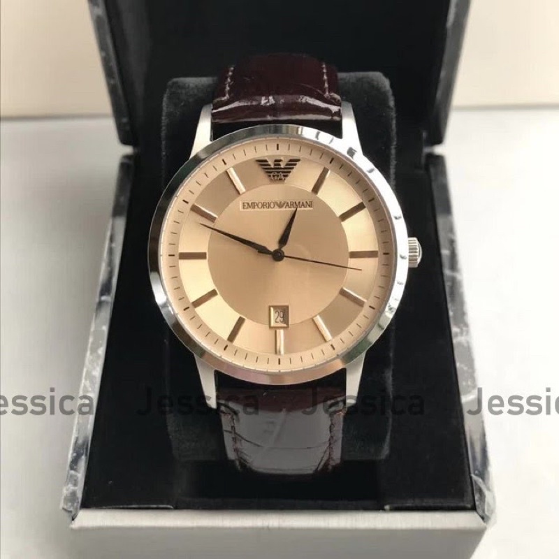 Emporio Armani AR2427 簡約 真皮 石英 男錶 亞曼尼 手錶 穿戴 二手 生日 禮物 | 蝦皮購物