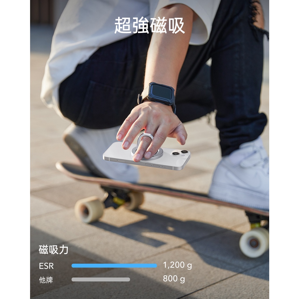 ESR 億色 磁電空間系列 iPhone 磁吸指環支架 手機支架 , 銀色