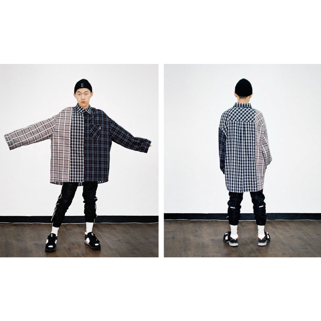 韓國設計師品牌AJOBYAJO Check Mix Oversize shirt 拼接格紋襯衫男女皆