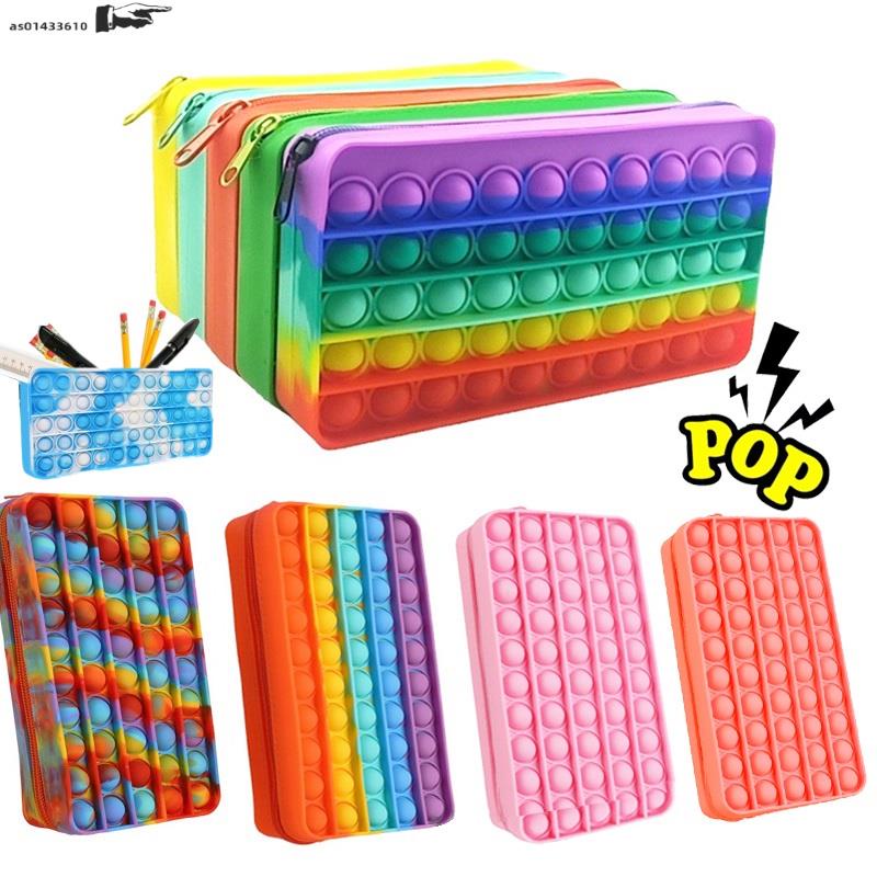 Push Pop It Bubble Fidget Toys Pencil Case Soft Silicone Dec | 蝦皮購物