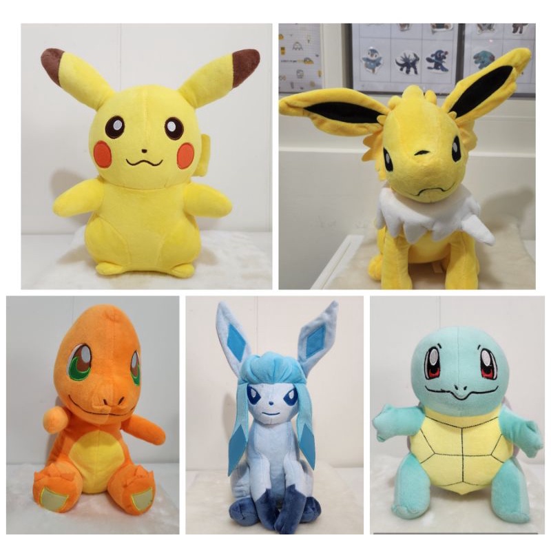 現貨 寶可夢Pokemon 皮卡丘 小火龍 傑尼龜 冰精靈冰伊布 雷精靈雷伊布 布偶（23~30公分） | 蝦皮購物
