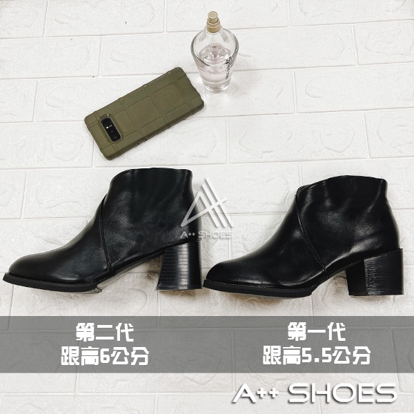 A++ 靴 顯瘦V字大尺碼短靴~42碼 顯瘦V字切口高粗跟踝靴短靴~偏小