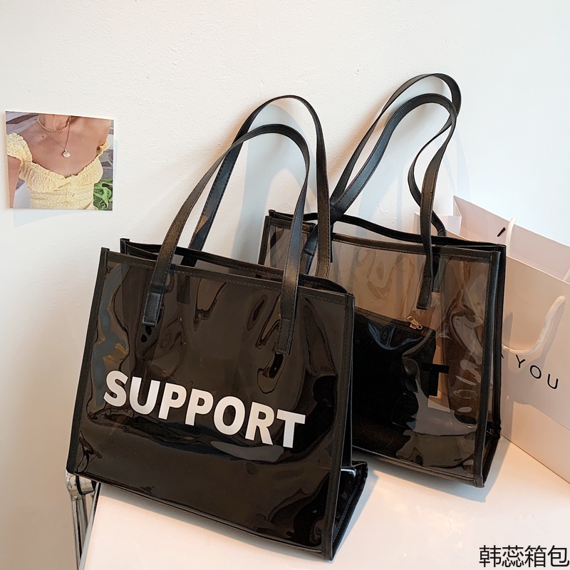 【專業訂做】批發防水大容量托特包包女新款夏天PVC透明果凍手提袋單肩大包包訂製logo商標工廠客製化各式款式 | 蝦皮購物