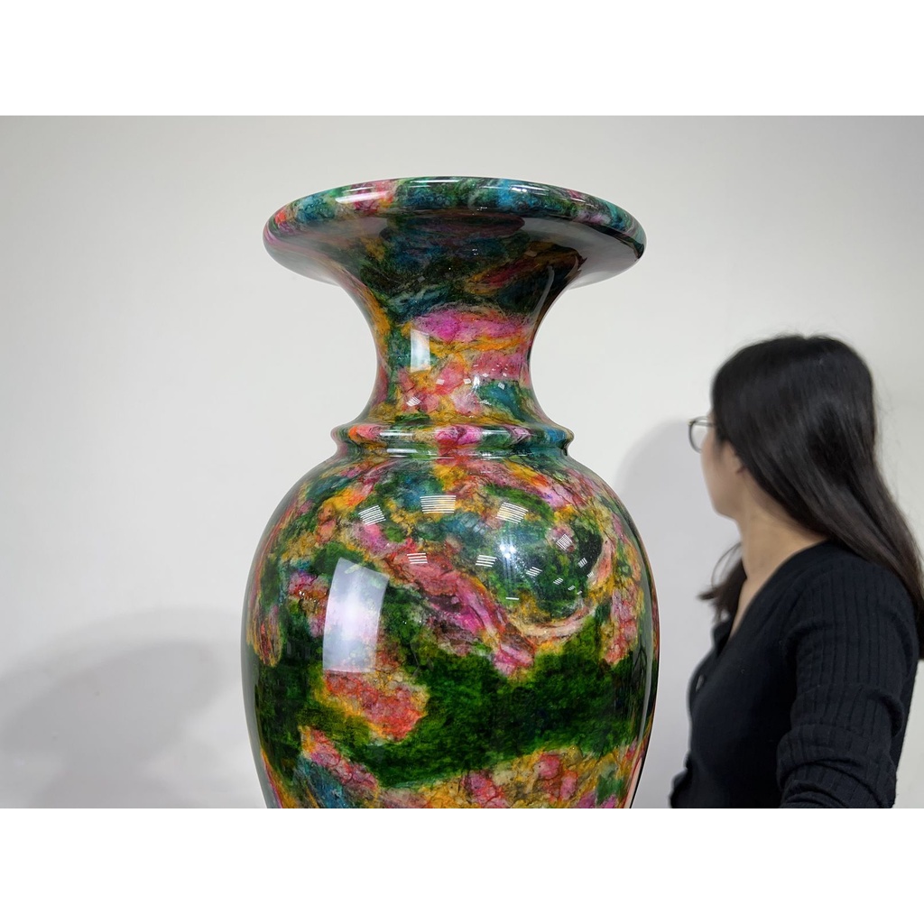 台湾七彩玉 花瓶 合雅藝品】台灣【七彩玉花瓶】花東塊寶奇彩玉七彩玉蘋果石花瓶寶瓶收藏