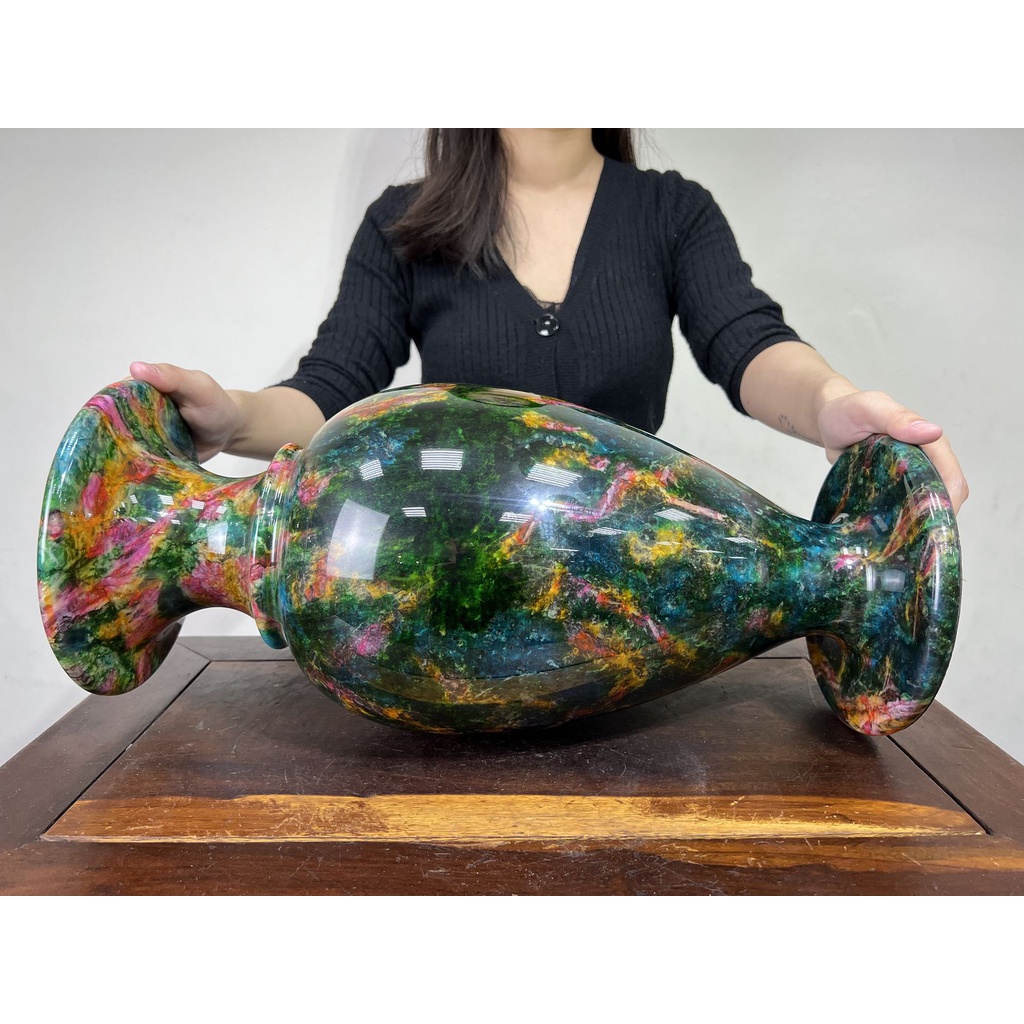 合雅藝品】台灣【七彩玉花瓶】花東塊寶奇彩玉七彩玉蘋果石花瓶寶瓶收藏