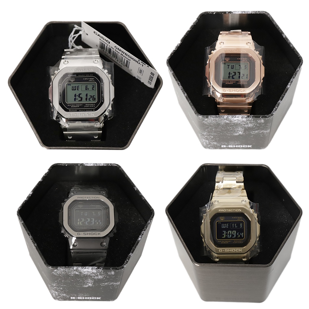 G-Shock Casio 公司貨正品GMW-B5000 全金屬不鏽鋼太陽能電波錶銀黑玫瑰