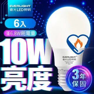 【EVERLIGHT億光】6入組 6.8W 超節能plus LED燈泡 節能標章 3年保固(自然光)