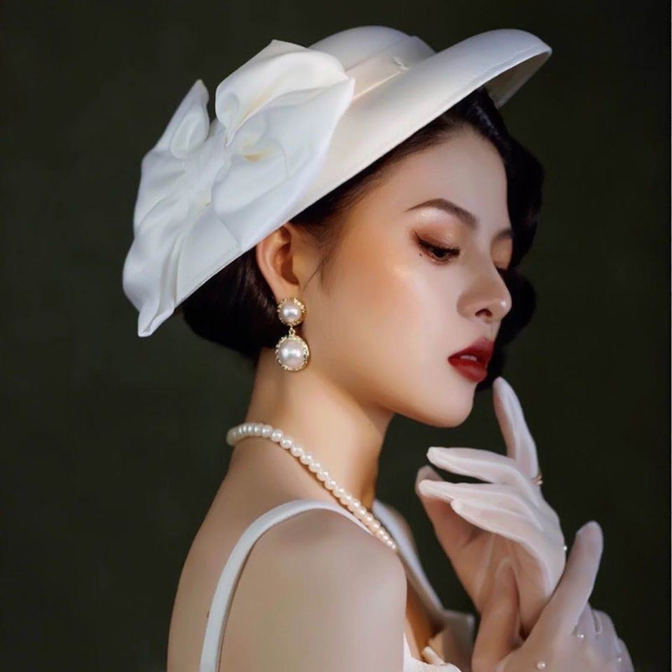【Miallo】法式新娘小禮帽 女 英倫赫本風 名媛時尚 復古蝴蝶結 網紗 生日晚宴頭飾 | 蝦皮購物