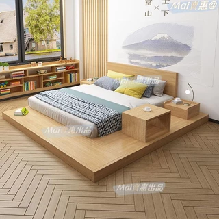 優質品 床架 雙人床架 加高床架 午休床 鐵床 折疊床 日式ins風榻榻米床現代簡約1.8米1.2m雙人床落地板地鋪地臺