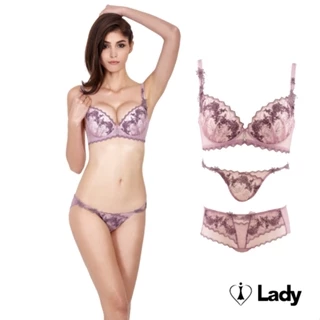 Lady巴黎玫瑰系列《成套》內衣+配褲平口褲 (浪漫紫)