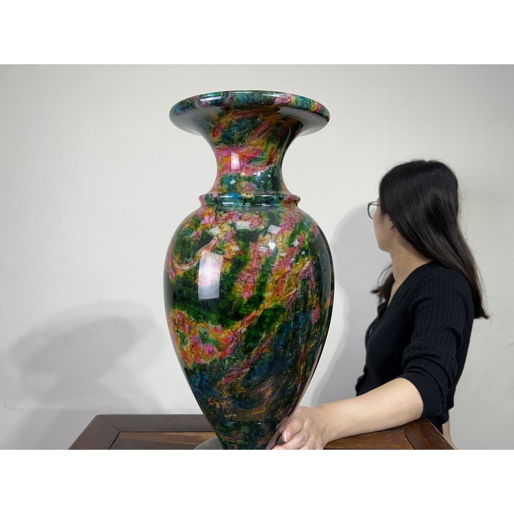 合雅藝品】台灣【七彩玉花瓶】花東塊寶奇彩玉七彩玉蘋果石花瓶寶瓶收藏