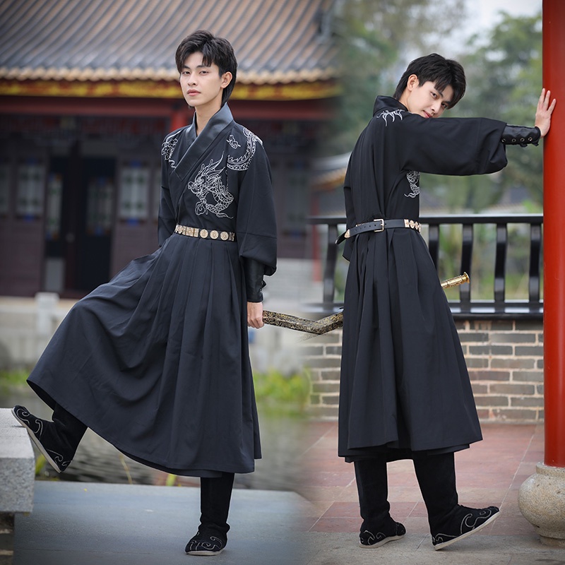 明制 古風 男裝 日常 漢服 男 古裝 交領 儒裙 飛魚服 劍客 圓領袍 漢素 班服 | 蝦皮購物