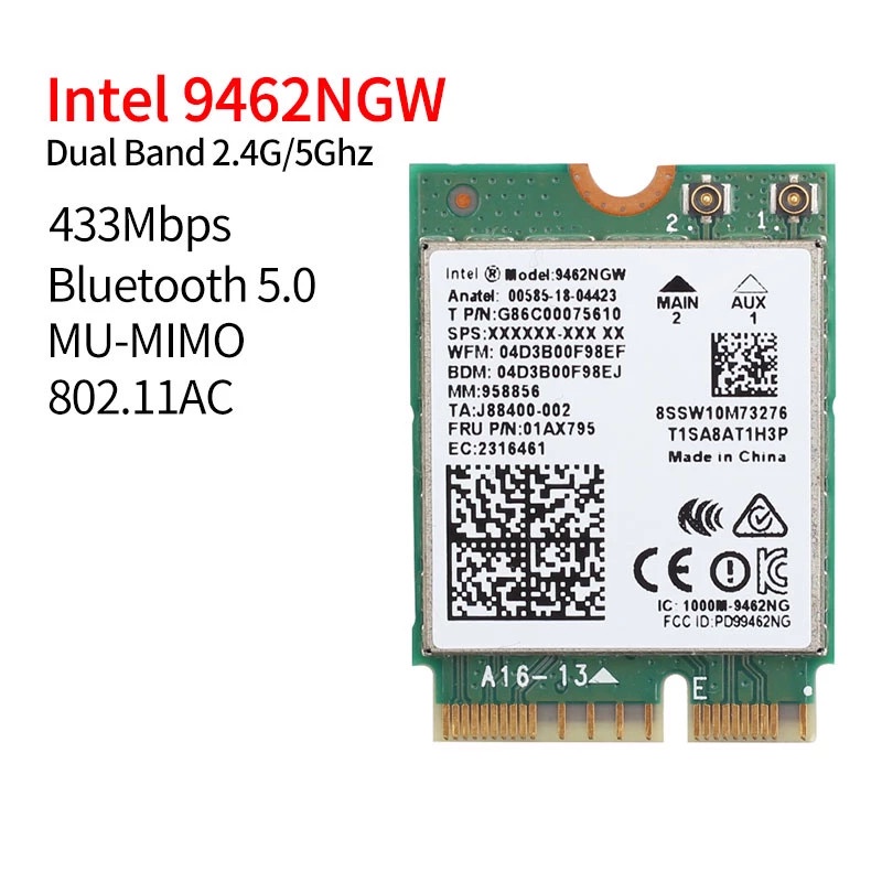 Intel AC9462NGW 9560 無線網卡 5G雙頻wifi 藍牙5.0 (含檔板和天線) | 蝦皮購物