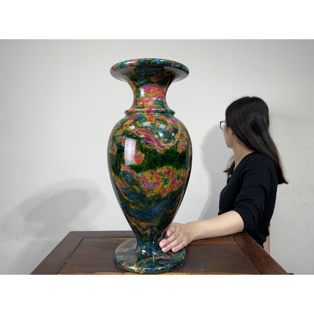 合雅藝品】台灣【七彩玉花瓶】花東塊寶奇彩玉七彩玉蘋果石花瓶寶瓶收藏