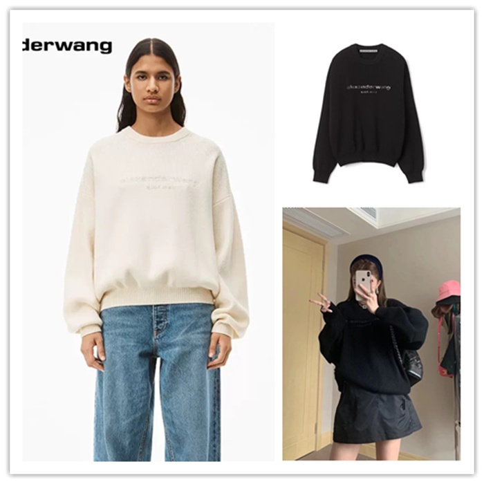 Alexander Wang 秋冬男士字母LOGO印花寬鬆長袖圓領百搭休閒大學T女