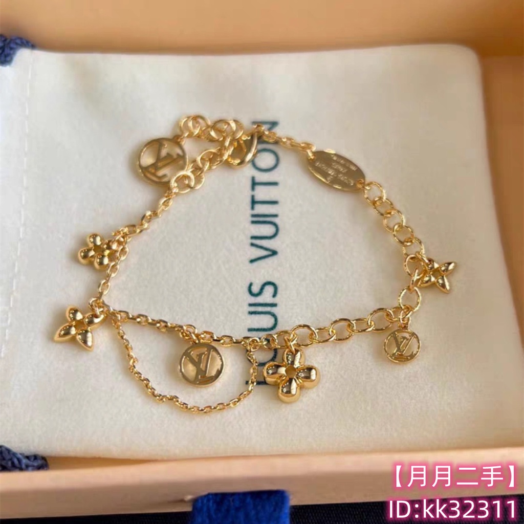 Authentic Louis Vuitton M64858 Blooming Flower Chain Bracelet Gold Near  Mint