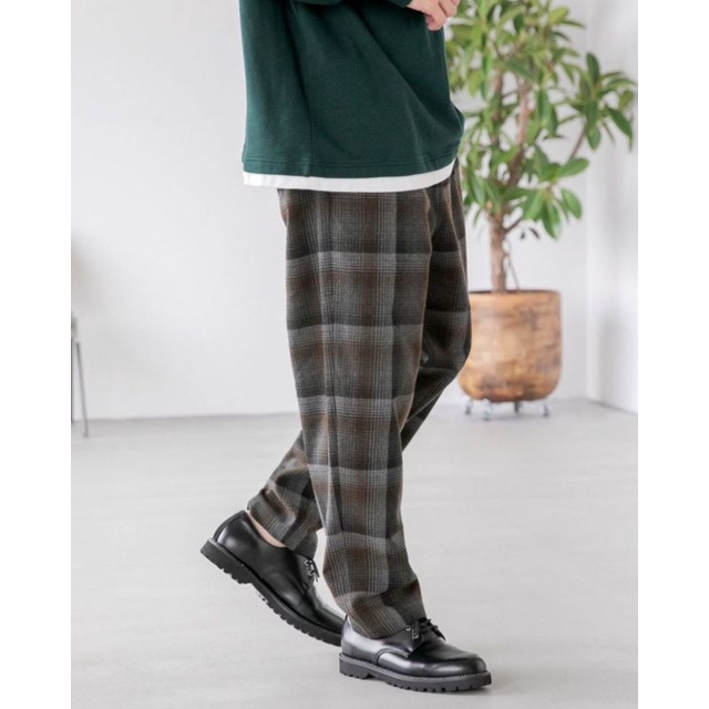 is-ness wool check 1pleats trousers-