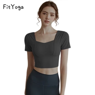 【現貨清倉】（Z3）FitYoga 帶胸墊瑜伽服女 夏緊身顯瘦性感短款運動上衣跑步短袖夏季健身衣