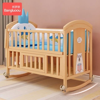 實木嬰兒床拼接大床可移動寶寶床小孩兒童床多功能搖籃床小床睡床