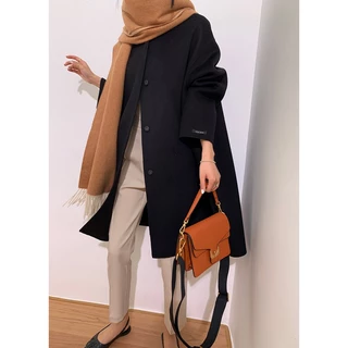 BEFE時尚精品 韓國尾單 連帽 雙面羊毛 羊絨大衣 小個子寬鬆中長版 J1206-15 僅1.1kg