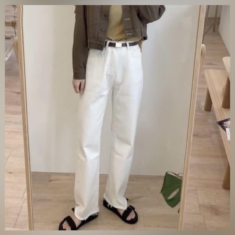 Roshop 薪水小偷褲（巨美直筒褲1.0）白S | 蝦皮購物