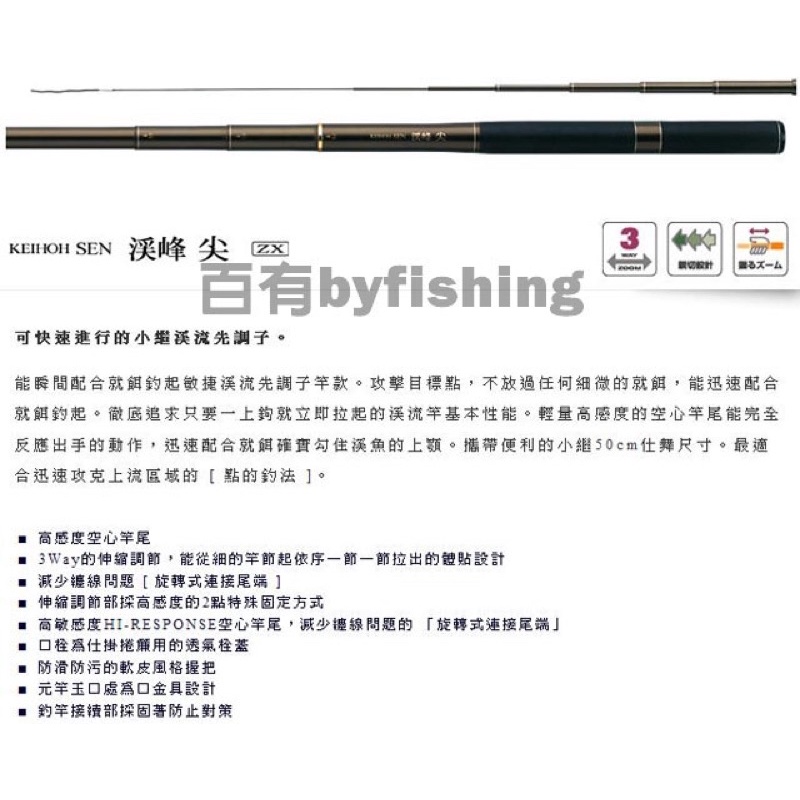 ◎百有釣具◎SHIMANO KEIHOH SEN 溪峰尖硬硬調61ZX ZOOM溪流竿~高感度