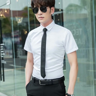 S-5XL 短袖襯衫男韓版正裝白襯衫夏季純色免燙學生大碼修身襯衣