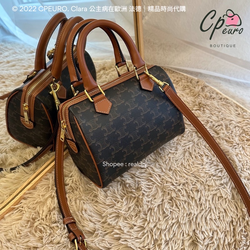 CELINE Triomphe Canvas Small boston in triomphe canvas and calfskin  (113772CAS.04LU, 197582CAS.04LU) in 2023