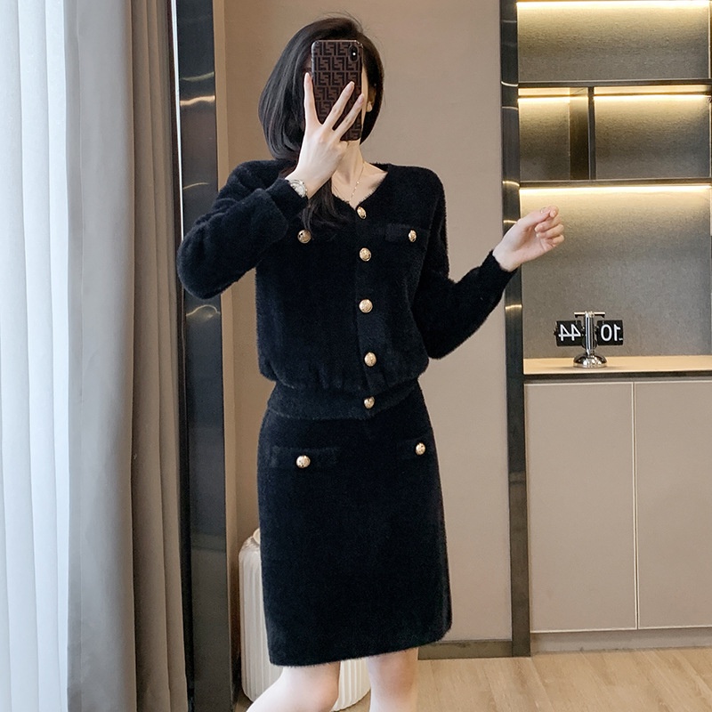 Stephanie dress (chanel) 小香風編織仿兩件V領設計連身裙 - Gray 灰色 (CB540)