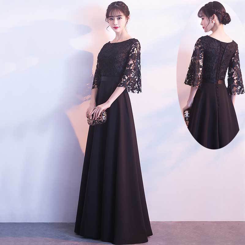 訂製 女士黑色晚禮服 名媛聚會中袖晚宴服大碼洋裝 年會主持人優雅顯瘦晚禮服 慈善晚會敬酒服 音樂節舞台表演服日常約會洋裝 | 蝦皮購物