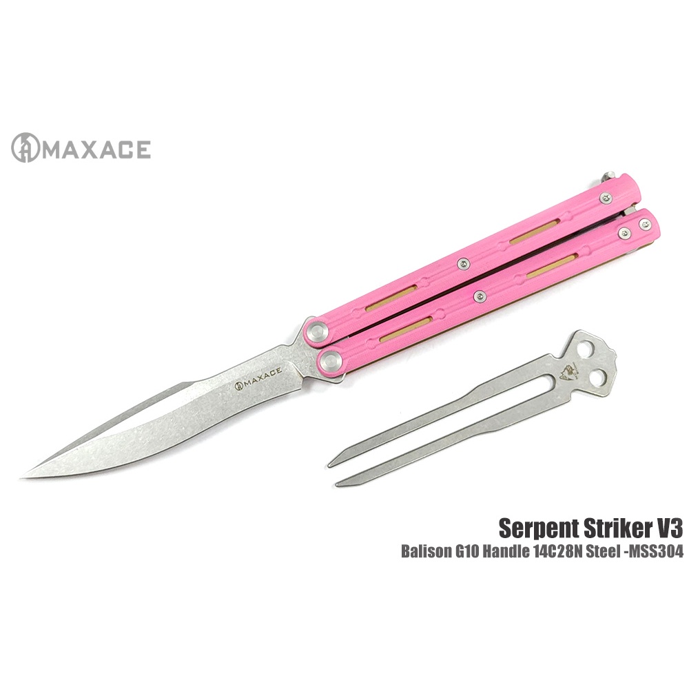 angel 精品館】Maxace Serpent Striker V3 新海蛇V3 粉紅色G10柄矛刃蝴蝶-附訓練刃| 蝦皮購物