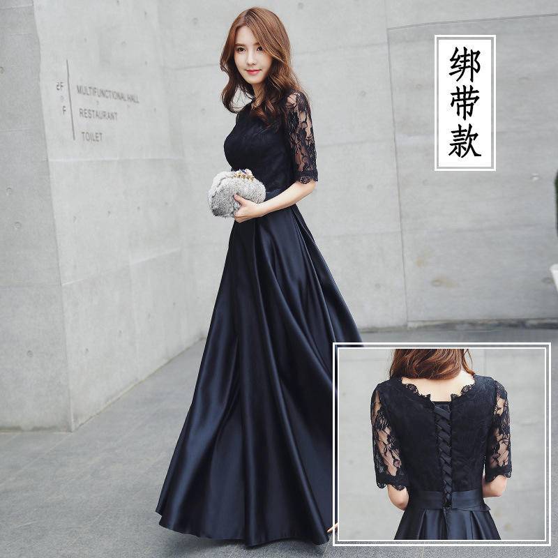 支持支持訂製 女士禮服黑色聚會氣質晚禮服 年會主持人優雅顯瘦黑色晚宴服 慈善晚會敬酒服 日常約會洋裝 畢業典禮連身裙表演 | 蝦皮購物