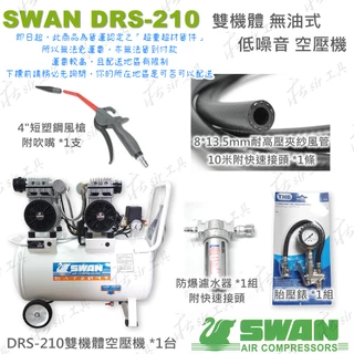 需另開賣場 SWAN 天鵝牌 DRS-210-39T 110V 無油空壓機 DRS210-39T 39公升 直結式空壓機