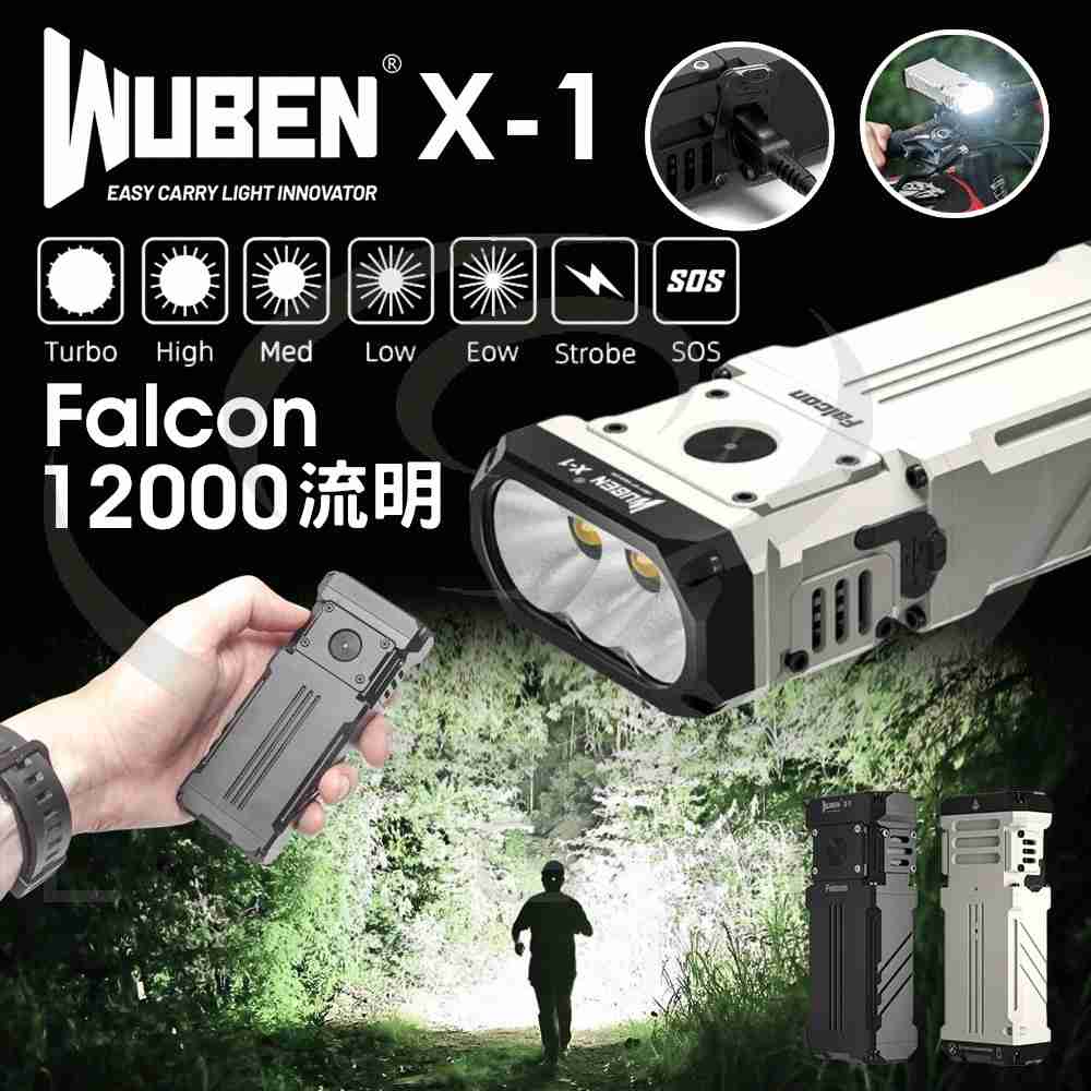 錸特光電】WUBEN Falcon X-1 12000流明高亮泛光PD快充強光EDC手電筒X1