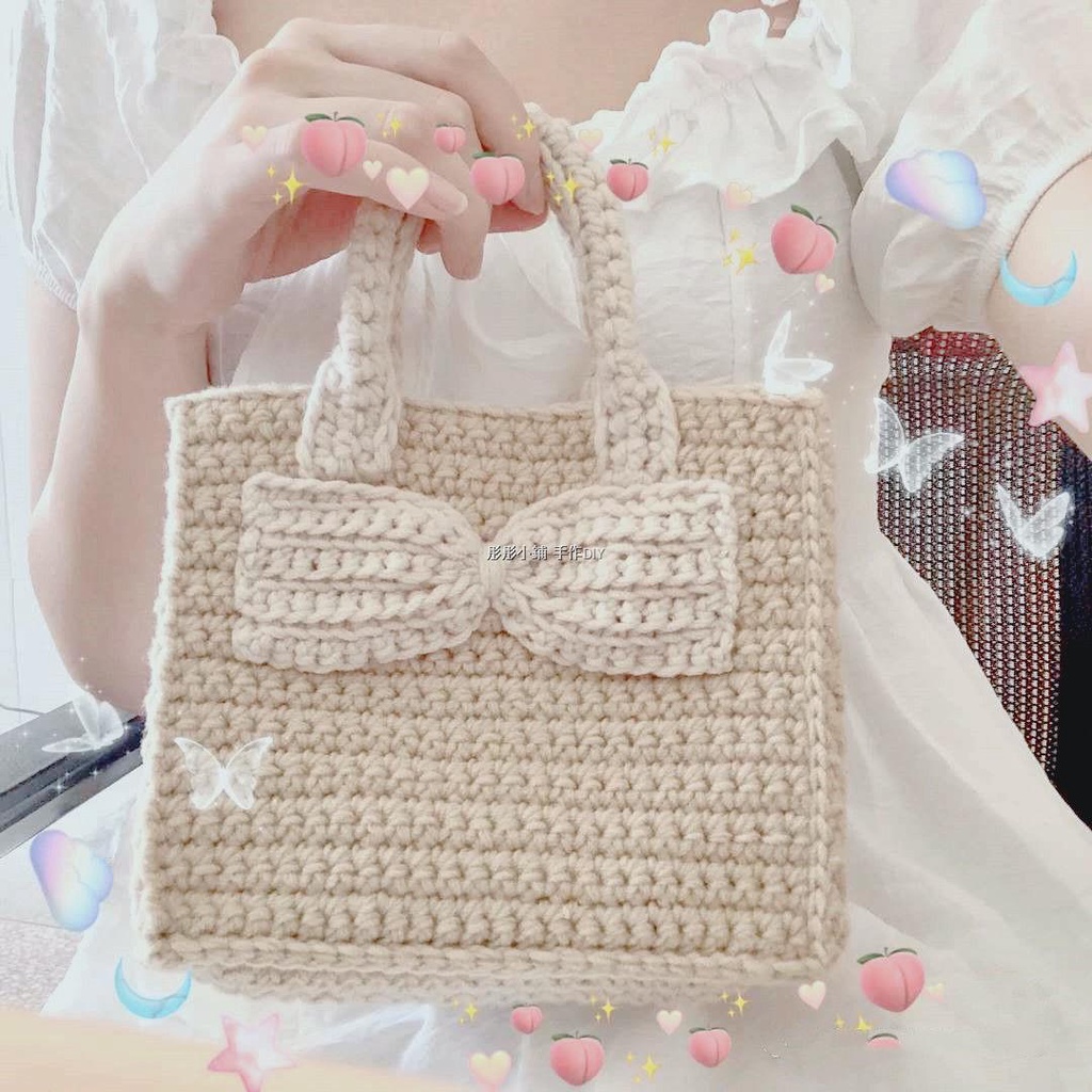 手作包包 DIY手工編織包包 DIY毛線鉤針材料包 大蝴蝶結包包手工diy材料包毛線編織自製 | 蝦皮購物