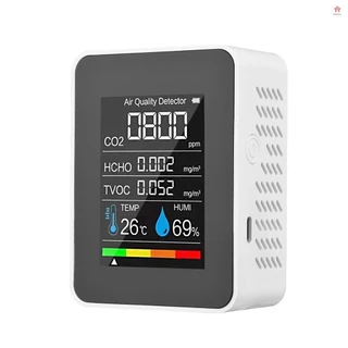 {最新} 便攜式空氣質量監測器室內 CO2 檢測器 5 合 1 甲醛 HCHO TVOC 測試儀 LCD 溫度濕度測試儀