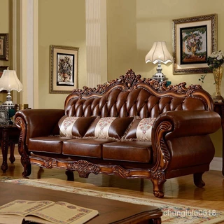 【新品】歐式真皮沙發客廳複古美式奢華實木頭層牛皮沙發大小戶型組閤整裝