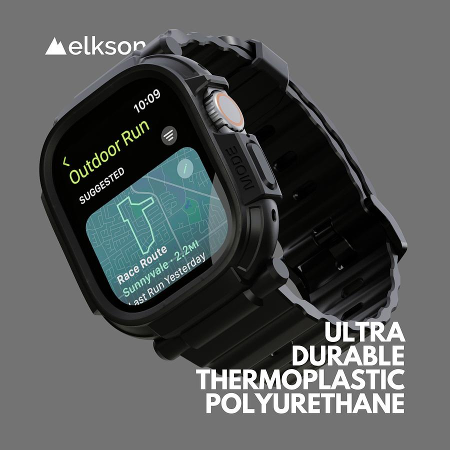 elkson Apple Watch Ultra 49mm Quattro Pro2.0柔韌透氣耐磨TPU一體成形軍規錶帶+鋼化膜套組 ...